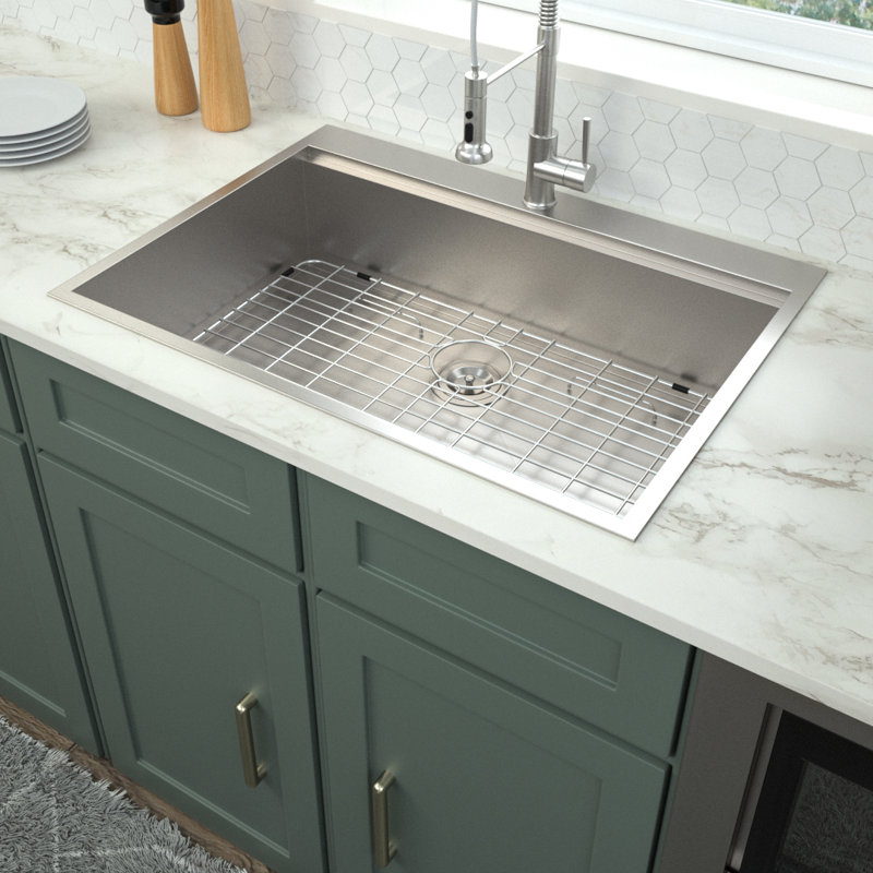 JUNTOSO 33X22 Kitchen Sink Topmount Ledge Workstation 18 Gauge